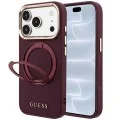 Калъф за iPhone 17 Pro - Grained Leather Ring Stand 360 Classic Logo MagSafe (GUHMP18L6PSGRSCLU) - Guess - Бордо