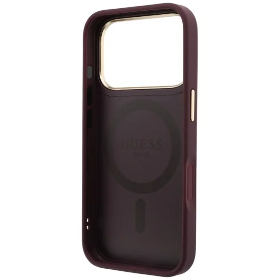 Калъф за iPhone 17 Pro - Grained Leather Ring Stand 360 Classic Logo MagSafe (GUHMP18L6PSGRSCLU) - Guess - Бордо