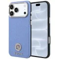 Калъф за iPhone 17 Pro - Grained Leather Round Strass Logo MagSafe (GUHMP18L6PSRMDEB) - Guess - Светло син