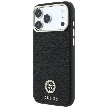 Калъф за телефон за iPhone 18 Pro / iPhone 17 Pro Grained Leather Round Strass Logo MagSafe (GUHMP18L6PSRMDEK) - Guess - Черен