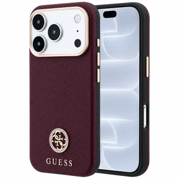 Калъф за телефон за iPhone 18 Pro / iPhone 17 Pro Grained Leather Round Strass Logo MagSafe (GUHMP18L6PSRMDEU) - Guess - Бордо