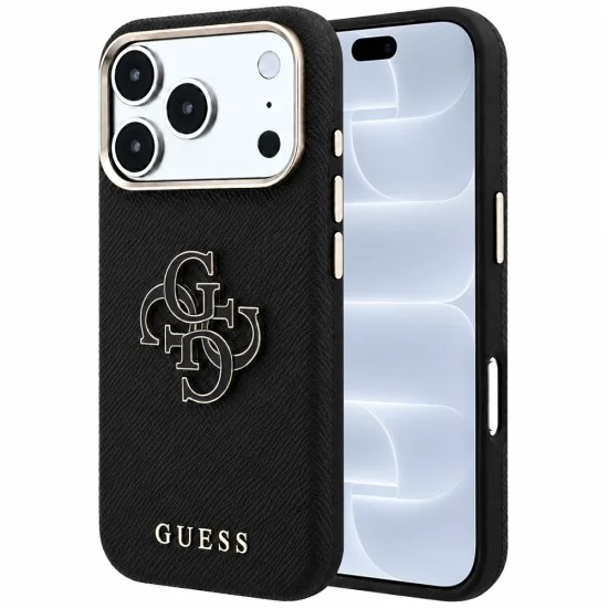 Калъф за iPhone 17 Pro - Grained Leather and Big Resin Logo (GUHCP18L6PSS4RGK) - Guess - Черен