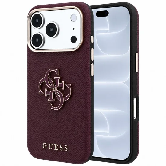 Калъф за iPhone 17 Pro - Grained Leather and Big Resin Logo (GUHCP18L6PSS4RGU) - Guess - Бордо