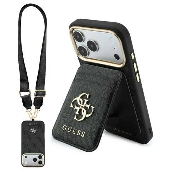 Калъф за iPhone 17 Pro - Hardcase 4G Cardslot & Big Strap MagSafe (GUBPHUP18LP4SM44CK) - Guess - Черен