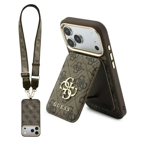 Калъф за iPhone 17 Pro - Hardcase 4G Cardslot & Big Strap MagSafe (GUBPHUP18LP4SM44CW) - Guess - Кафяв