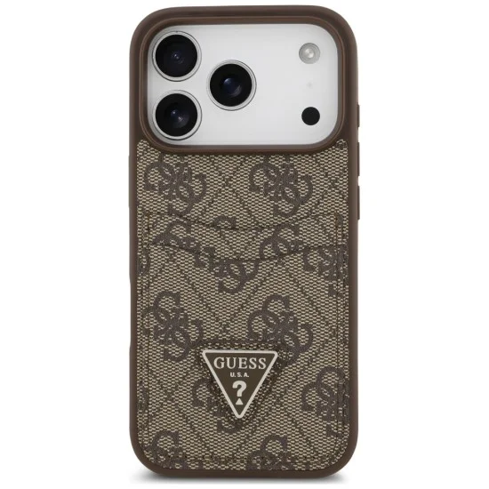 Калъф за iPhone 17 Pro - Hardcase 4G Double Card Triangle (GUHCP18LP4TPW) - Guess - Кафяв