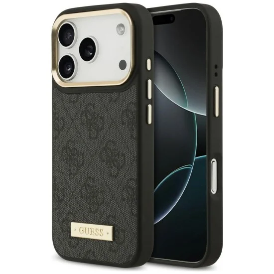 Калъф за iPhone 17 Pro - Hardcase 4G Logo Plate MagSafe (GUHMP18LU4GPRK) - Guess - Черен