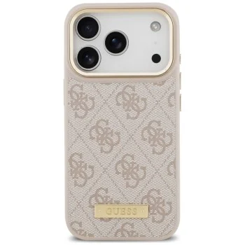 Калъф за iPhone 17 Pro - Hardcase 4G Logo Plate MagSafe (GUHMP18LU4GPRP) - Guess - Розов