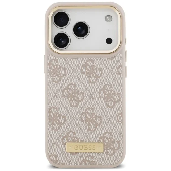 Калъф за iPhone 17 Pro - Hardcase 4G Logo Plate MagSafe (GUHMP18LU4GPRP) - Guess - Розов