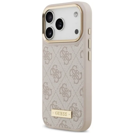 Калъф за iPhone 17 Pro - Hardcase 4G Logo Plate MagSafe (GUHMP18LU4GPRP) - Guess - Розов