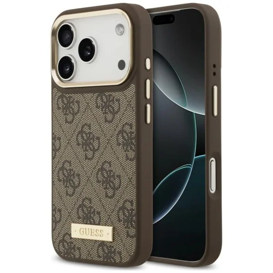 Калъф за iPhone 17 Pro - Hardcase 4G Logo Plate MagSafe (GUHMP18LU4GPRW) - Guess - Кафяв