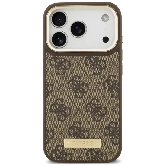 Калъф за iPhone 17 Pro - Hardcase 4G Logo Plate MagSafe (GUHMP18LU4GPRW) - Guess - Кафяв