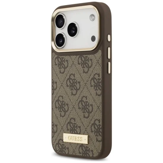 Калъф за iPhone 17 Pro - Hardcase 4G Logo Plate MagSafe (GUHMP18LU4GPRW) - Guess - Кафяв