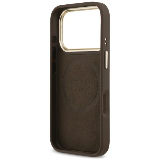 Калъф за iPhone 17 Pro - Hardcase 4G Logo Plate MagSafe (GUHMP18LU4GPRW) - Guess - Кафяв