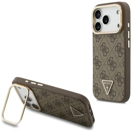 Калъф за iPhone 17 Pro - Hardcase 4G Triangle Logo & Stand Camera MagSafe (GUHMP18LPCS4GPTW) - Guess - Кафяв