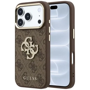 Калъф за телефон за iPhone 18 Pro / iPhone 17 Pro Leather 4G Big Strass Logo (GUHCP18L6P4DSMLW) - Guess - Кафяв