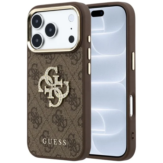 Калъф за iPhone 17 Pro - Leather 4G Big Strass Logo (GUHCP18L6P4DSMLW) - Guess - Кафяв