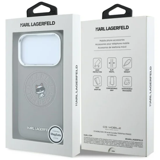 Калъф за iPhone 17 Pro - Leather Point and C Sketch MagSafe (KLHMP18L6PCCPRG) - Karl Lagerfeld - Сив