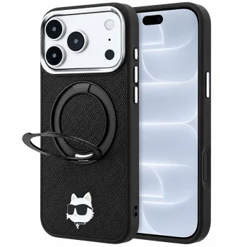 Калъф за телефон за iPhone 18 Pro / iPhone 17 Pro Leather Ring Stand 360 C Pin MagSafe (KLHMP18LPSRSCHHK) - Karl Lagerfeld - Черен