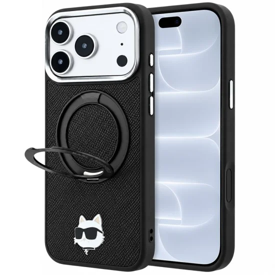 Калъф за iPhone 17 Pro - Leather Ring Stand 360 C Pin MagSafe (KLHMP18LPSRSCHHK) - Karl Lagerfeld - Черен