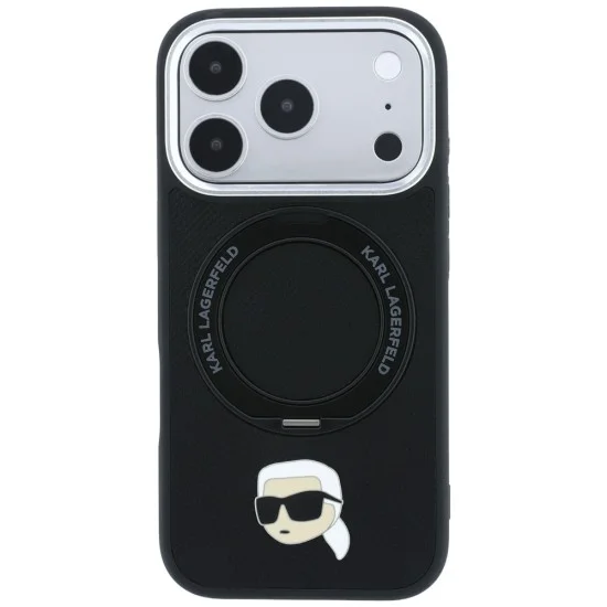 Калъф за iPhone 17 Pro - Leather Ring Stand 360 K Pin MagSafe (KLHMP18LPSRSKLHK) - Karl Lagerfeld - Черен