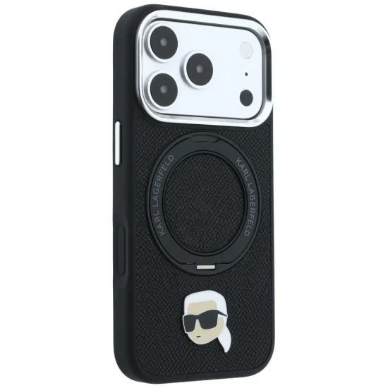Калъф за iPhone 17 Pro - Leather Ring Stand 360 K Pin MagSafe (KLHMP18LPSRSKLHK) - Karl Lagerfeld - Черен