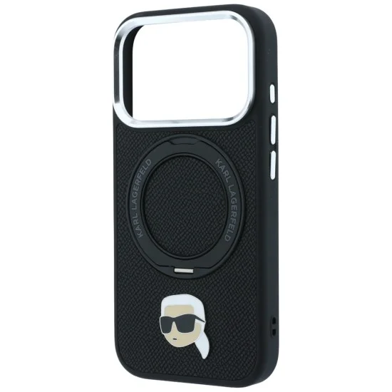 Калъф за iPhone 17 Pro - Leather Ring Stand 360 K Pin MagSafe (KLHMP18LPSRSKLHK) - Karl Lagerfeld - Черен