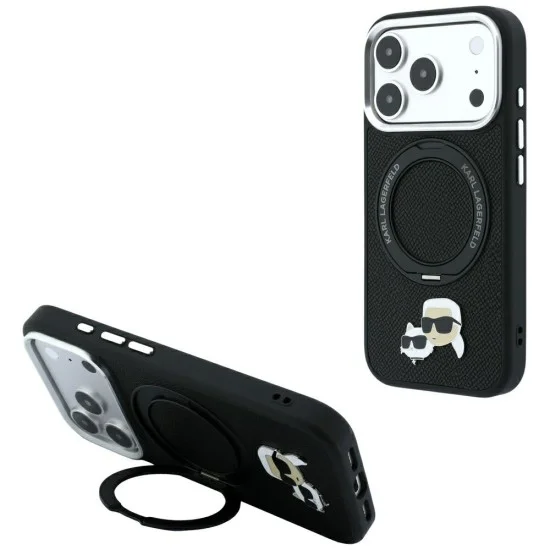 Калъф за iPhone 17 Pro - Leather Ring Stand 360 KC Pin MagSafe (KLHMP18LPSRSKCHK) - Karl Lagerfeld - Черен