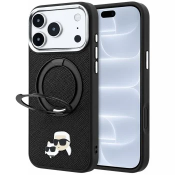 Калъф за телефон за iPhone 18 Pro / iPhone 17 Pro Leather Ring Stand 360 KC Pin MagSafe (KLHMP18LPSRSKCHK) - Karl Lagerfeld - Черен