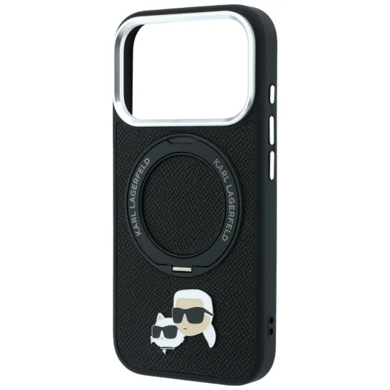 Калъф за iPhone 17 Pro - Leather Ring Stand 360 KC Pin MagSafe (KLHMP18LPSRSKCHK) - Karl Lagerfeld - Черен