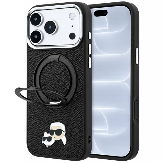 Калъф за iPhone 17 Pro - Leather Ring Stand 360 KC Pin MagSafe (KLHMP18LPSRSKCHK) - Karl Lagerfeld - Черен
