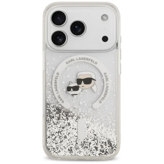 Калъф за iPhone 17 Pro - Liquid Glitter KC Heads MagSafe (KLHMP18LLGKCSGH) - Karl Lagerfeld - Прозрачен