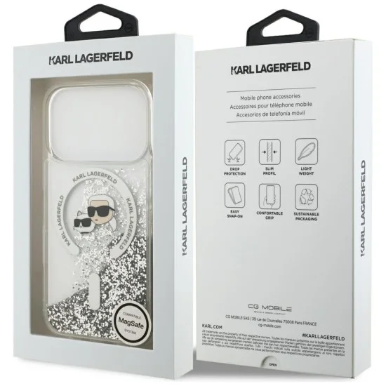 Калъф за iPhone 17 Pro - Liquid Glitter KC Heads MagSafe (KLHMP18LLGKCSGH) - Karl Lagerfeld - Прозрачен