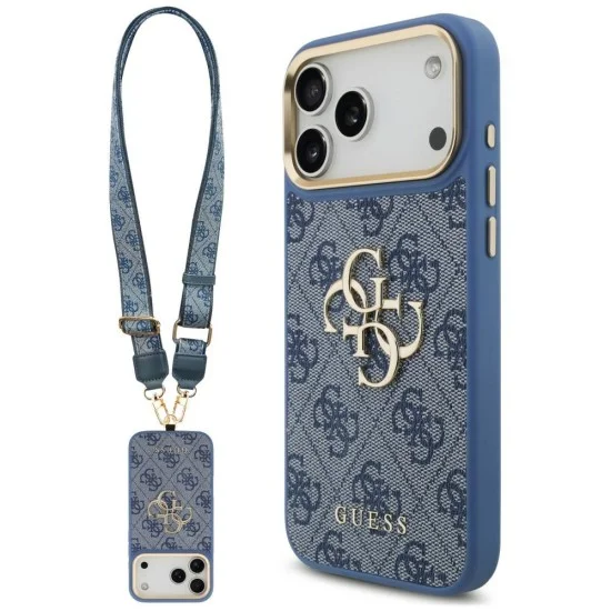 Калъф за iPhone 17 Pro Max - Big 4G Classic Logo & Big Strap Metal Buttons (GUHCP18XP4G4BCSB) - Guess - Син