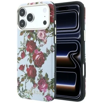 Калъф за iPhone 17 Pro Max - Blossom Roses Print MagSafe (GUHMP18X6PWGTBEB) - Guess - Светло син