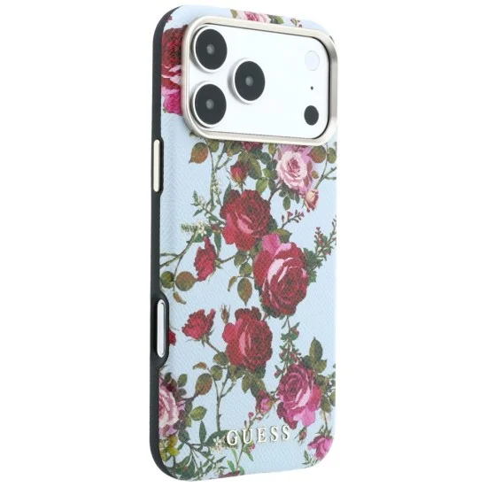 Калъф за iPhone 17 Pro Max - Blossom Roses Print MagSafe (GUHMP18X6PWGTBEB) - Guess - Светло син