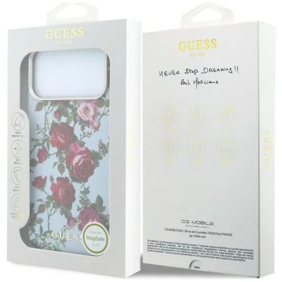 Калъф за iPhone 17 Pro Max - Blossom Roses Print MagSafe (GUHMP18X6PWGTBEB) - Guess - Светло син