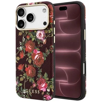Калъф за iPhone 17 Pro Max - Blossom Roses Print MagSafe (GUHMP18X6PWGTBEU) - Guess - Бордо