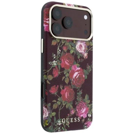 Калъф за iPhone 17 Pro Max - Blossom Roses Print MagSafe (GUHMP18X6PWGTBEU) - Guess - Бордо