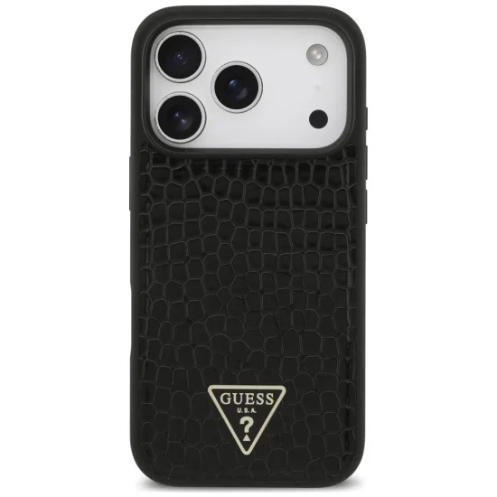 Калъф за iPhone 17 Pro Max - Croco Triangle Logo MagSafe (GUHMP18XPCRTHCK) - Guess - Черен