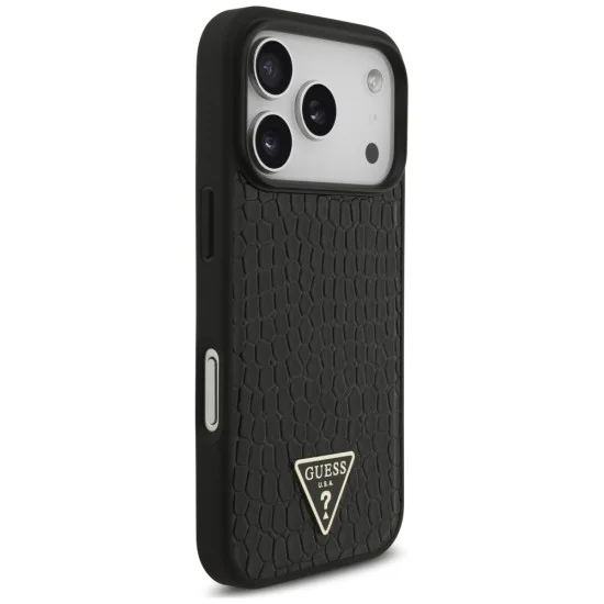 Калъф за iPhone 17 Pro Max - Croco Triangle Logo MagSafe (GUHMP18XPCRTHCK) - Guess - Черен