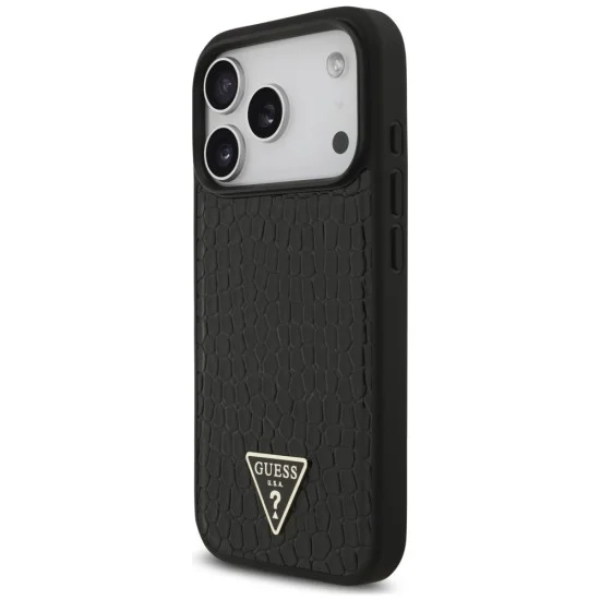 Калъф за iPhone 17 Pro Max - Croco Triangle Logo MagSafe (GUHMP18XPCRTHCK) - Guess - Черен