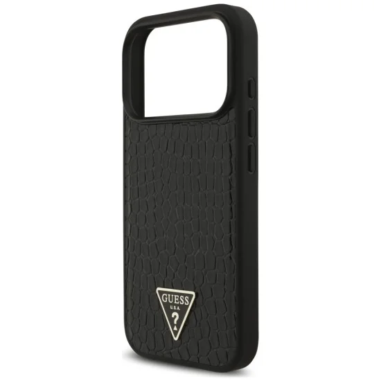 Калъф за iPhone 17 Pro Max - Croco Triangle Logo MagSafe (GUHMP18XPCRTHCK) - Guess - Черен