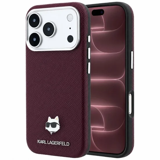 Калъф за iPhone 17 Pro Max - Grained Leather Choupette Head MagSafe (KLHMP18X6PSCHLR) - Karl Lagerfeld - Бордо
