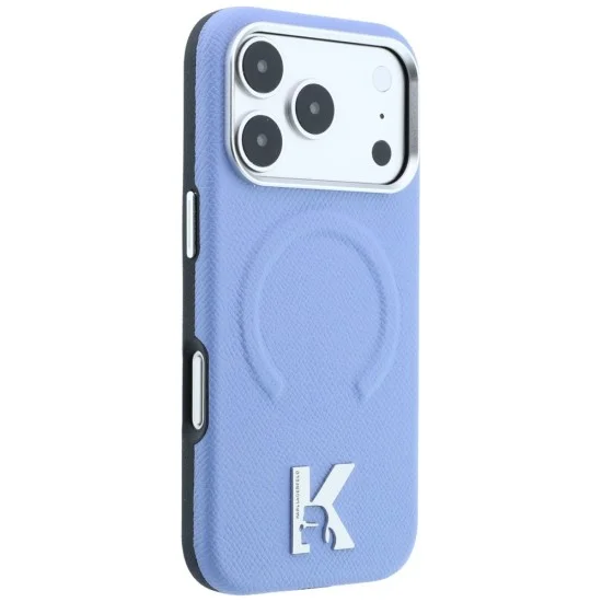 Калъф за iPhone 17 Pro Max - Grained Leather Embossed Ring MagSafe (KLHMP18X6PWBKECB) - Karl Lagerfeld - Светло син