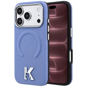Калъф за телефон за iPhone 18 Pro Max / iPhone 17 Pro Max Grained Leather Embossed Ring MagSafe (KLHMP18X6PWBKECB) - Karl Lagerfeld - Светлосин
