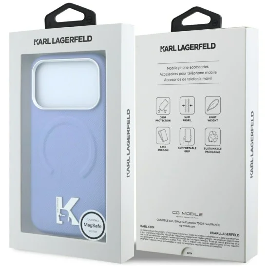 Калъф за iPhone 17 Pro Max - Grained Leather Embossed Ring MagSafe (KLHMP18X6PWBKECB) - Karl Lagerfeld - Светло син