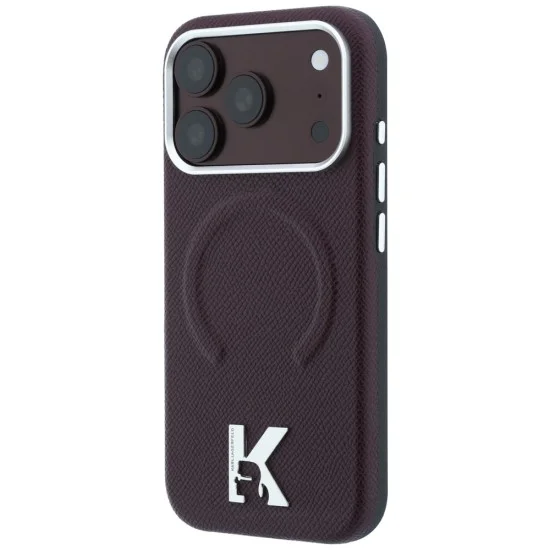 Калъф за iPhone 17 Pro Max - Grained Leather Embossed Ring MagSafe (KLHMP18X6PWBKECR) - Karl Lagerfeld - Бордо