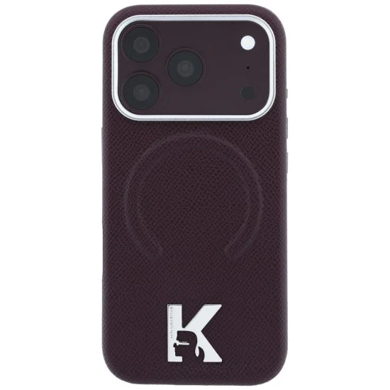 Калъф за iPhone 17 Pro Max - Grained Leather Embossed Ring MagSafe (KLHMP18X6PWBKECR) - Karl Lagerfeld - Бордо
