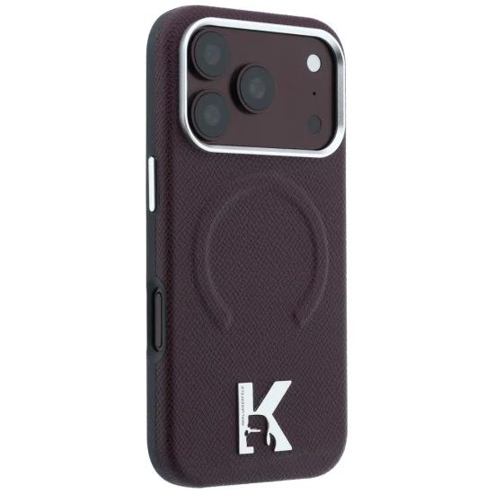 Калъф за iPhone 17 Pro Max - Grained Leather Embossed Ring MagSafe (KLHMP18X6PWBKECR) - Karl Lagerfeld - Бордо
